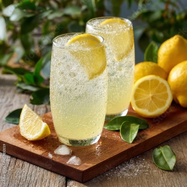 Fototapeta A refreshing lemonade spritzer with effervescent bubbles