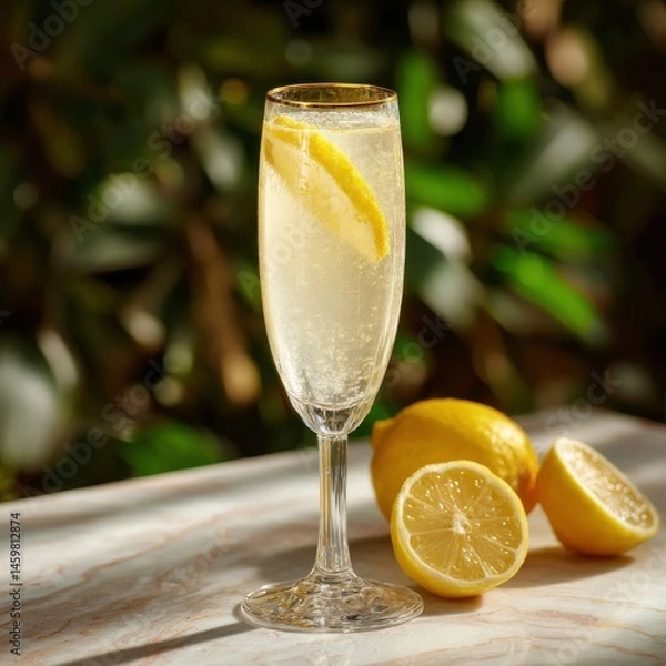 Fototapeta Chilled lemonade served in a refined champagne flute