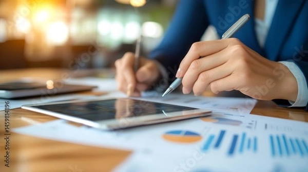 Fototapeta Companies track their progress using checklists and online surveys.  They use tablets to fill out digital forms, plan marketing, and ensure quality.
