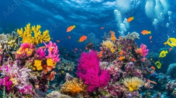 Obraz Exploring a vibrant coral reef teeming with colorful sea creatures.
