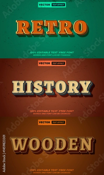 Fototapeta Vintage retro 3d editable vector text effect bundle. Grunge, classic, and nostalgic editable typography collection.
