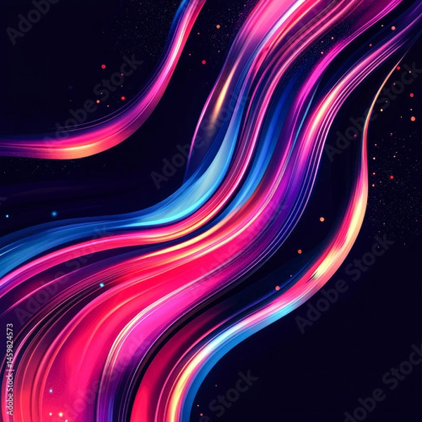 Fototapeta Vibrant abstract waves of neon color flow across a cosmic starry background. Digital art, technology, design, or futuristic-themed creative projects.