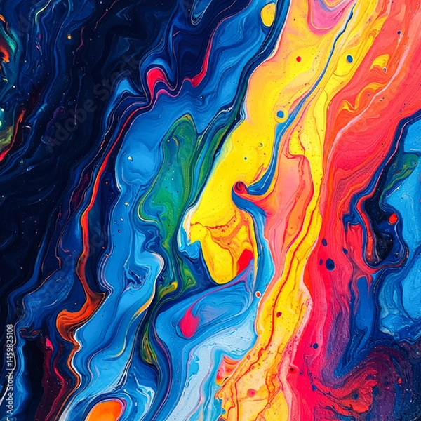 Fototapeta Colorful abstract background with fluid neon waves, specks. Technology, space, digital, or futuristic design concepts.