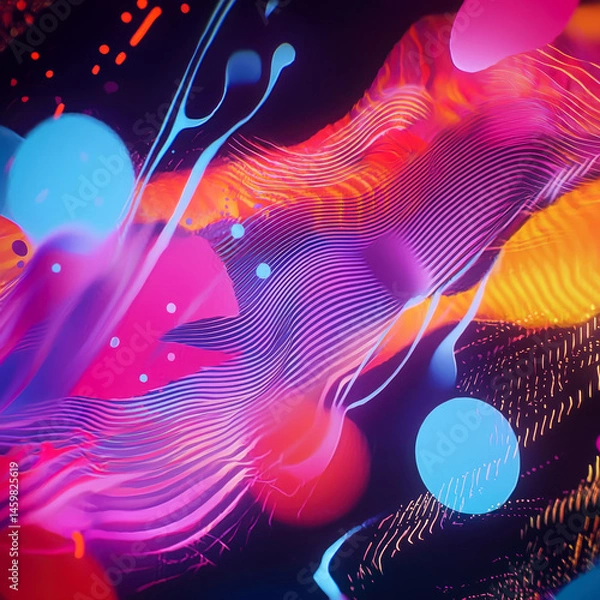 Fototapeta Vibrant abstract waves of neon color flow across a cosmic starry background. Digital art, technology, design, or futuristic-themed creative projects.