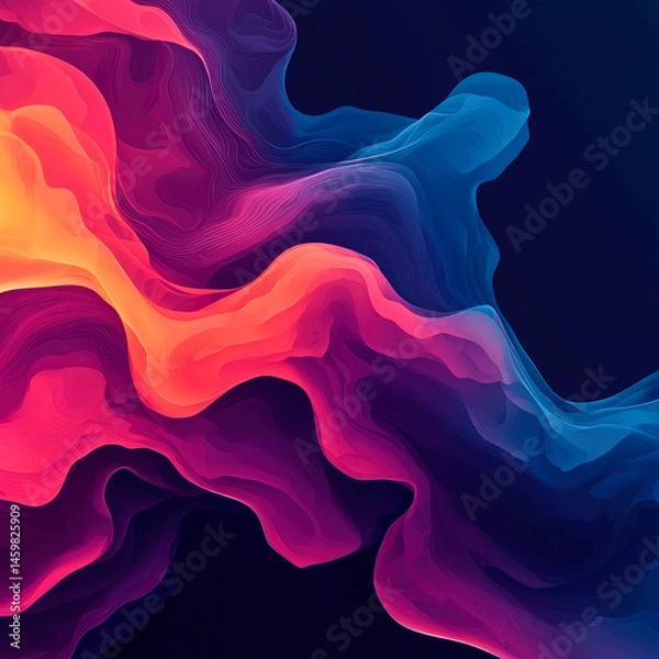 Fototapeta Vibrant abstract waves of neon color flow across a cosmic starry background. Digital art, technology, design, or futuristic-themed creative projects.