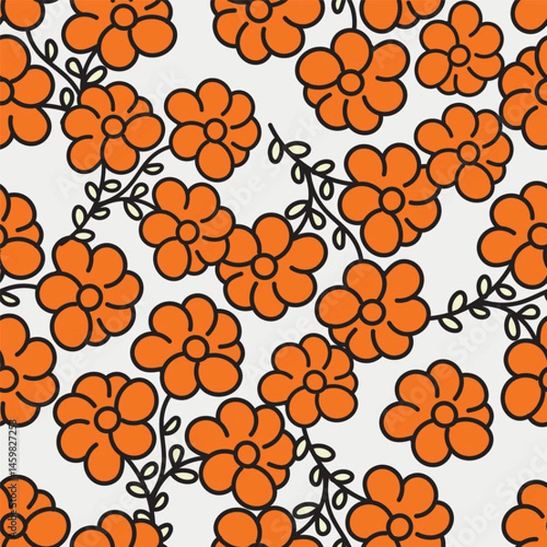 Fototapeta Cute feminine seamless watercolor pattern with little tiny wildflowers, hand drawn
