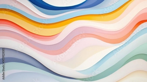 Fototapeta Abstract background with a wave-like pattern. the wave is made up of multiple layers of different colors, including blue, orange, pink, yellow, green, and light blue.