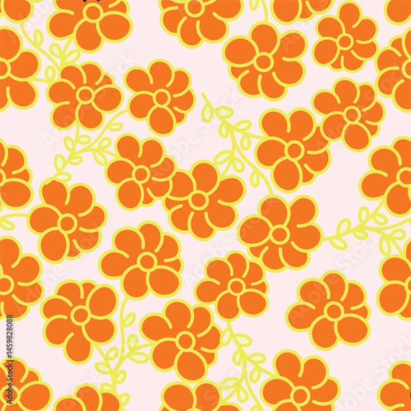 Fototapeta Cute feminine seamless watercolor pattern with little tiny wildflowers, hand drawn