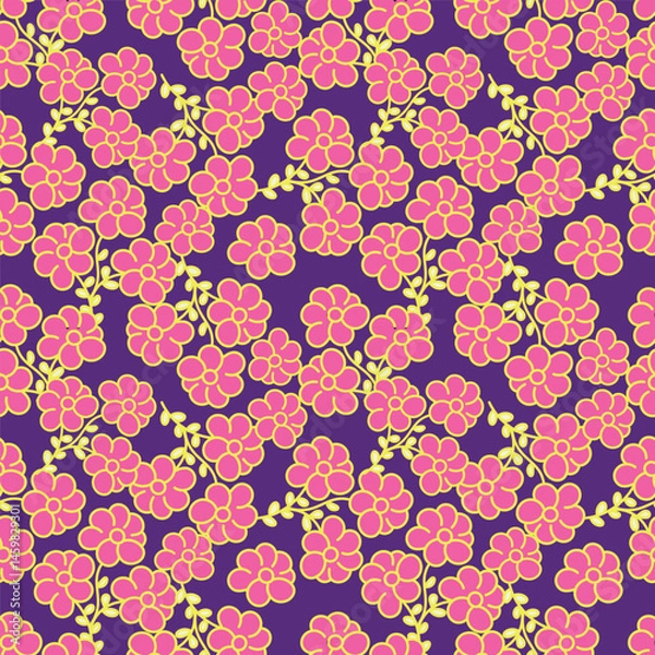 Fototapeta Cute feminine seamless watercolor pattern with little tiny wildflowers, hand drawn