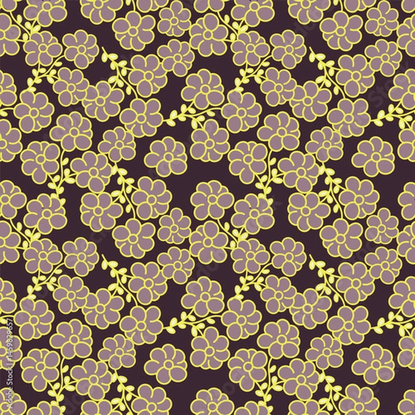 Fototapeta Cute feminine seamless watercolor pattern with little tiny wildflowers, hand drawn