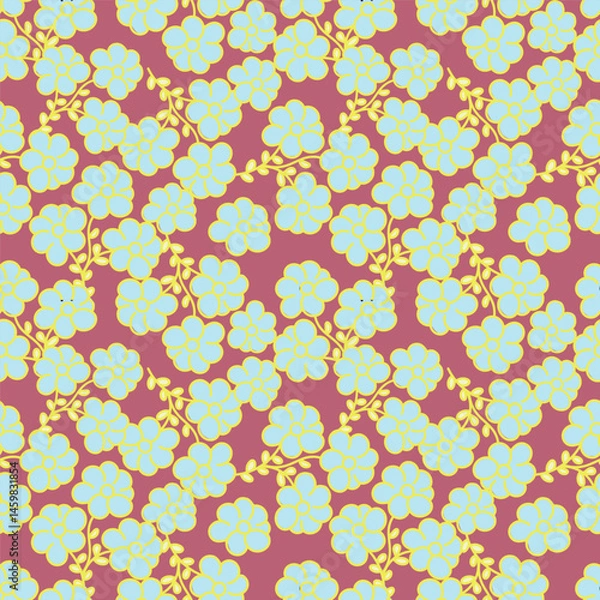 Fototapeta Cute feminine seamless watercolor pattern with little tiny wildflowers, hand drawn