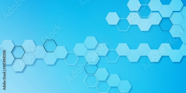 Fototapeta Blue hexagon on minimal simple blue watercolor vector illustration Science technology and medical concept hexagon on  background.