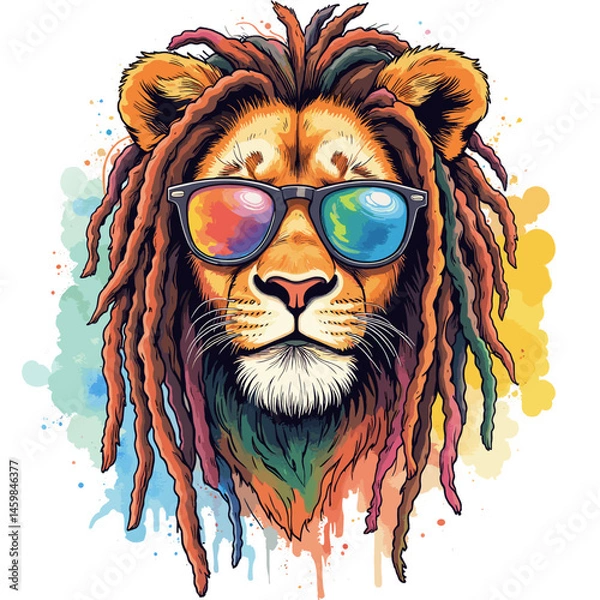 Obraz Vector illustration of a lion with dreadlocks and sunglasses on a transparent background