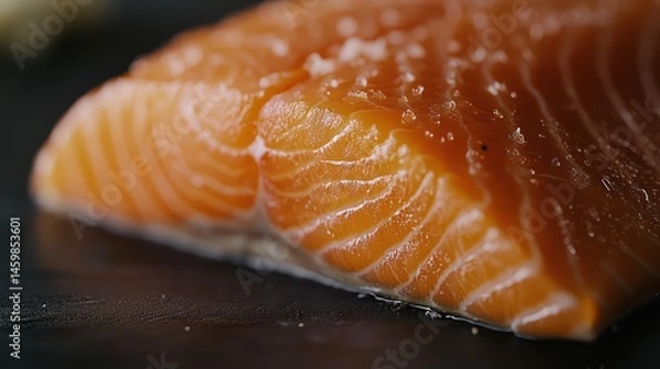 Fototapeta A realistic close up of a fresh salmon fillet with glistening deep color soft directional