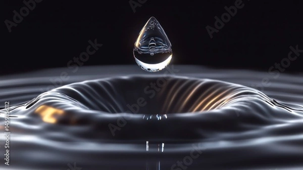 Fototapeta A single water droplet suspended in mid air catching the light in a mesmerizing way reflections and refractions