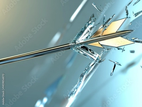 Fototapeta A sleek, futuristic arrow breaking through a glass ceiling, representing career advancement and overcoming obstacles, with dynamic lighting and sharp