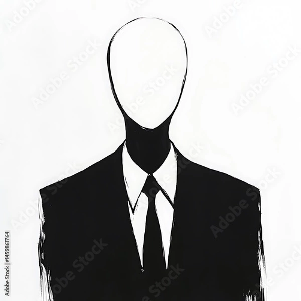 Fototapeta Abstract Figure in Suit with Featureless Face, Monochrome Art Depicting Professionalism and Anonymity.