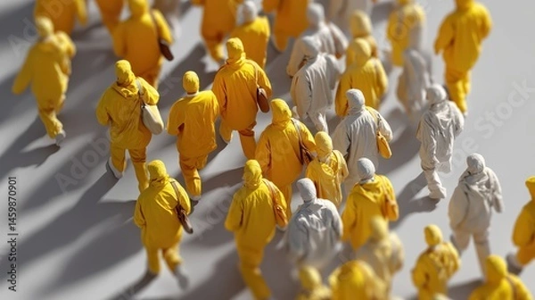 Obraz a crowd of yellow mannequin-like people walking away from the viewer