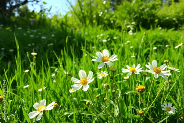 Obraz Serene meadow filled with blooming white daisies on a sunny day