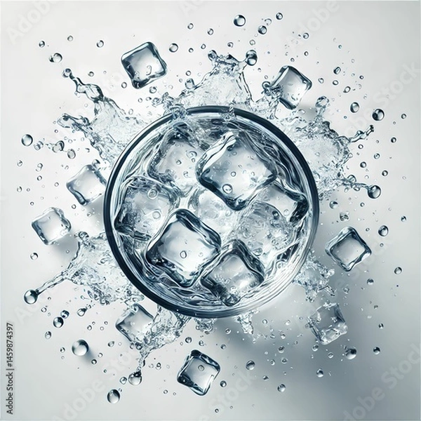 Fototapeta Ice Cubes Splashing in Water from Top View with Dynamic Motion