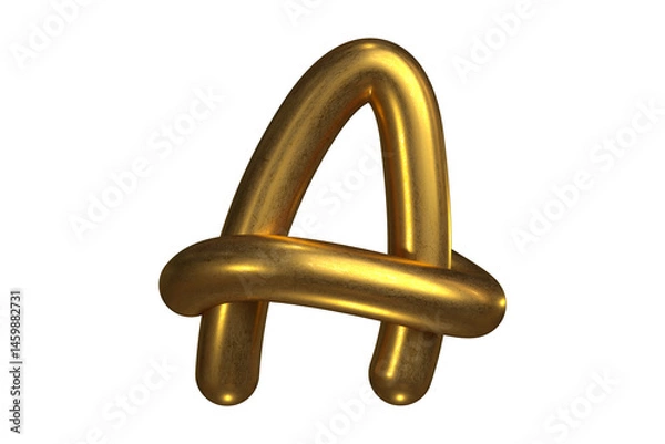 Fototapeta Golden 3D letter A with glossy and metallic texture, decorative and luxurious style. High quality 3D rendering.