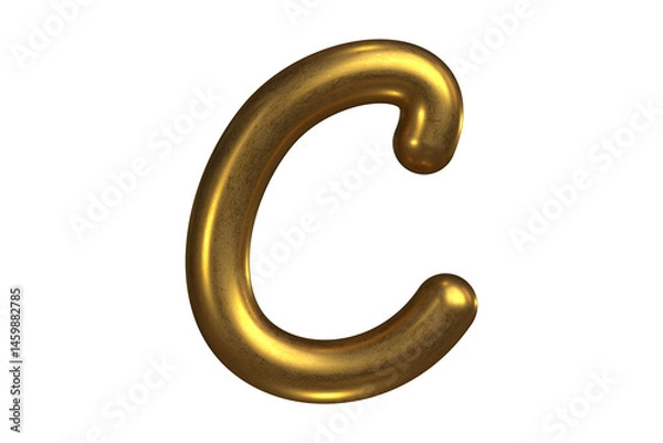 Fototapeta Elegant golden letter C with flowing curves and luxurious decorative style in 3D. High quality 3D rendering.