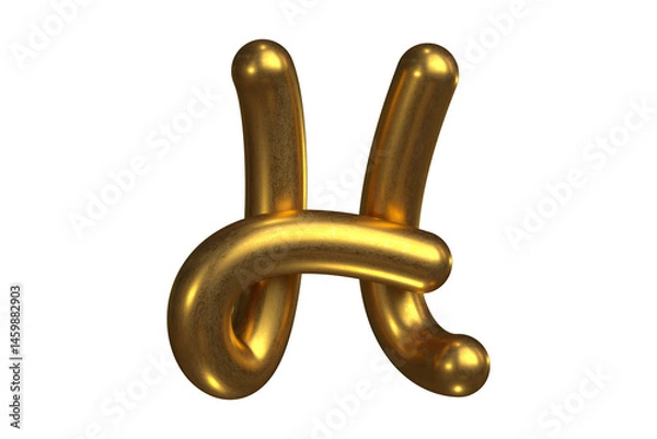 Fototapeta High definition 3D rendering of letter H in gold with aged metallic texture and tubular glossy structure. High quality 3D rendering.