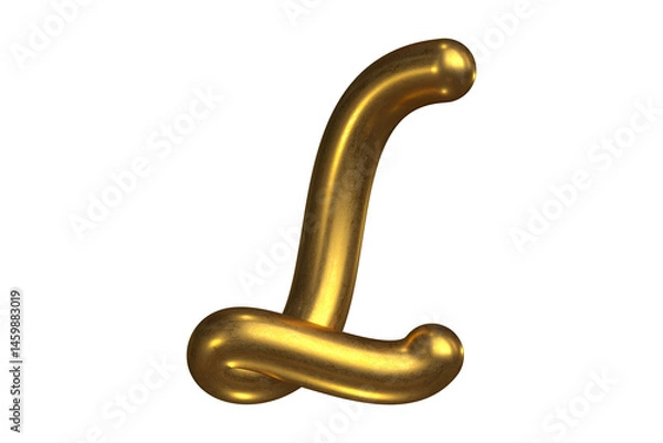 Fototapeta Interwined font stylish 3D letter L crafted in gold with smooth, flowing shapes and luxury decor appeal. High quality 3D rendering.