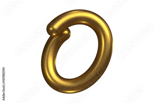 Fototapeta Charming 3D golden letter O with balloon-inspired soft curves and aesthetic golden finish. High quality 3D rendering.