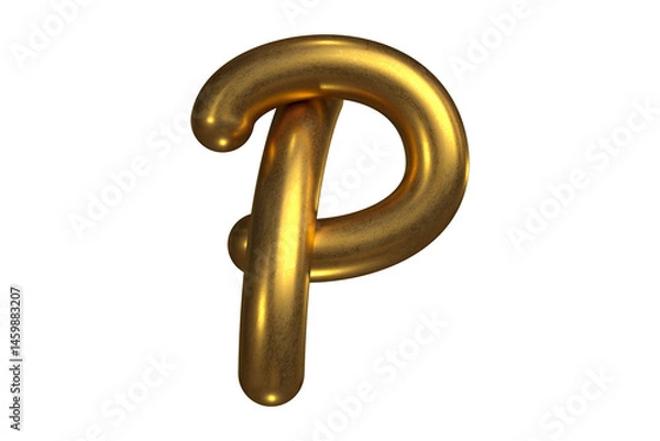Fototapeta Interlaced gold font 3D letter P with glossy and metallic texture, decorative and luxurious style. High quality 3D rendering.