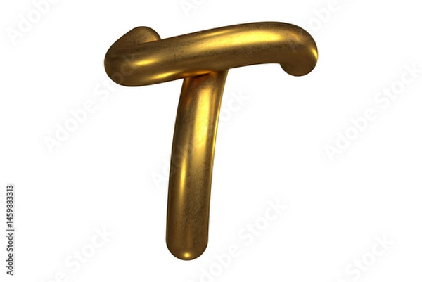 Fototapeta Tubing font 3D rendering of letter T in shiny gold, featuring a premium inflatable structure with fine details. High quality 3D rendering.