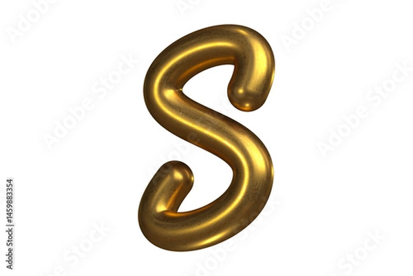Fototapeta Golden 3D letter S with glossy and metallic texture, decorative and luxurious style. High quality 3D rendering.