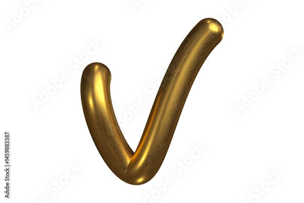 Fototapeta Tube lettering golden 3D letter V with glossy and metallic texture, decorative and luxurious style. High quality 3D rendering.