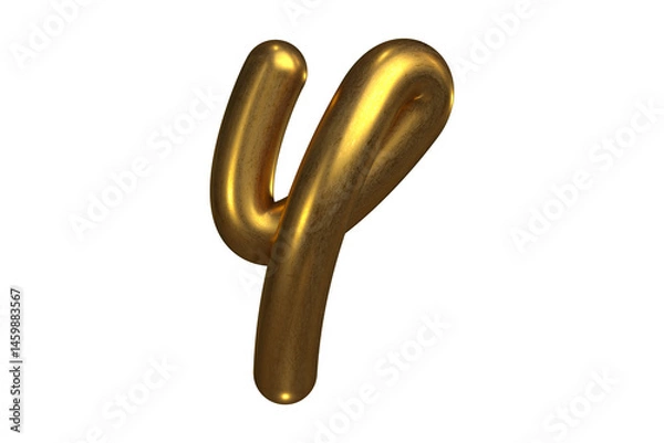 Fototapeta Tube font golden 3D letter Y with glossy and metallic texture, decorative and luxurious style. High quality 3D rendering.