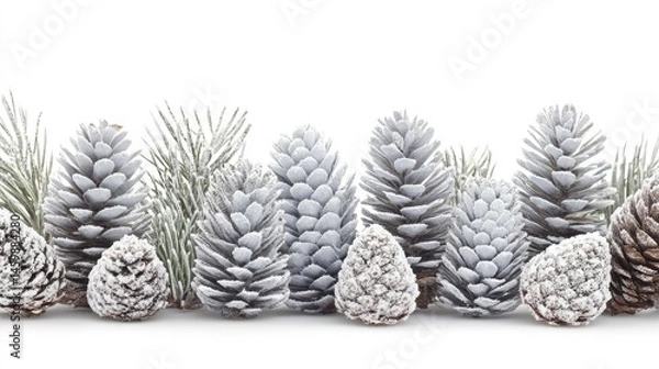 Fototapeta Snowy Pinecone and Branch Row