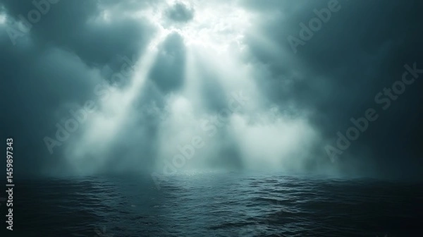 Fototapeta Light breaking through dense ocean storm high resolution photo