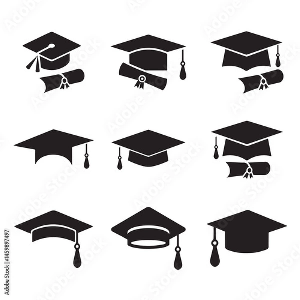 Fototapeta graduation cap and diploma, graduation cap icon, university or college graduation hat icon, student graduation cap diploma, vector illustration.