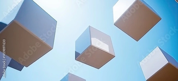 Obraz Floating cubes against a light blue sky
