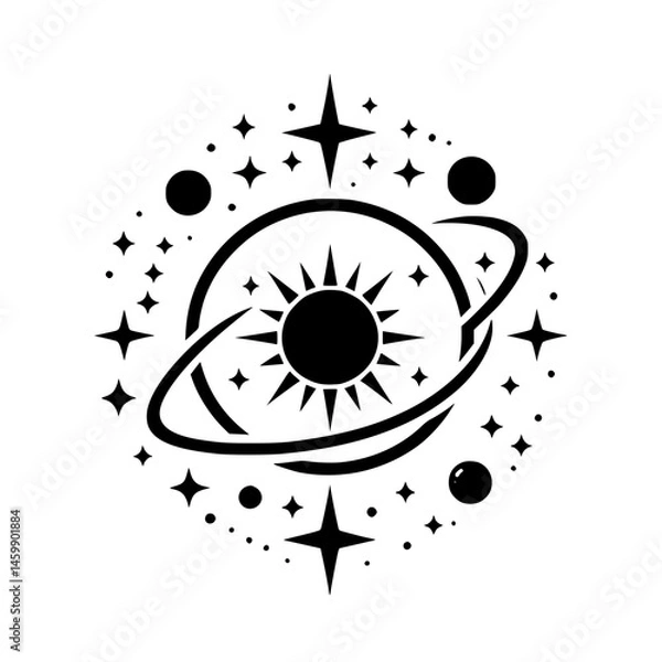 Fototapeta Celestial Solar System Icon: Black & White Universe Design