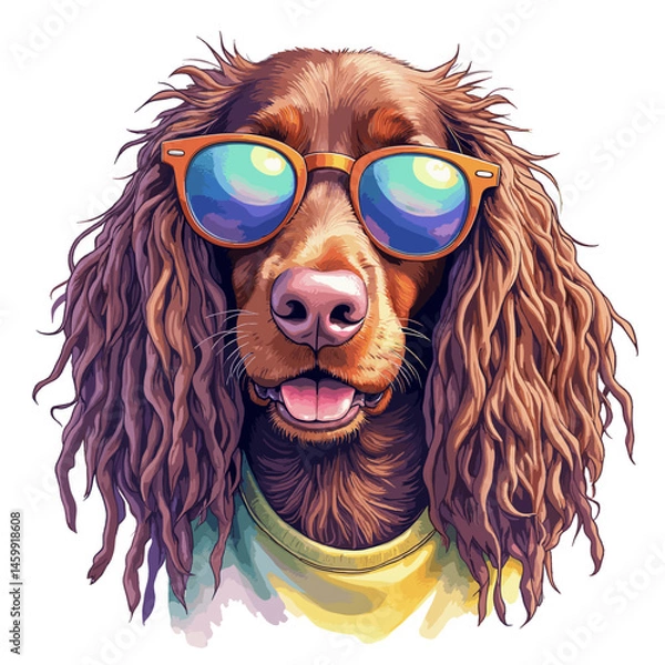 Obraz Spaniel dog sunglasses and a cheerful expression on a transparent background, vector illustration
