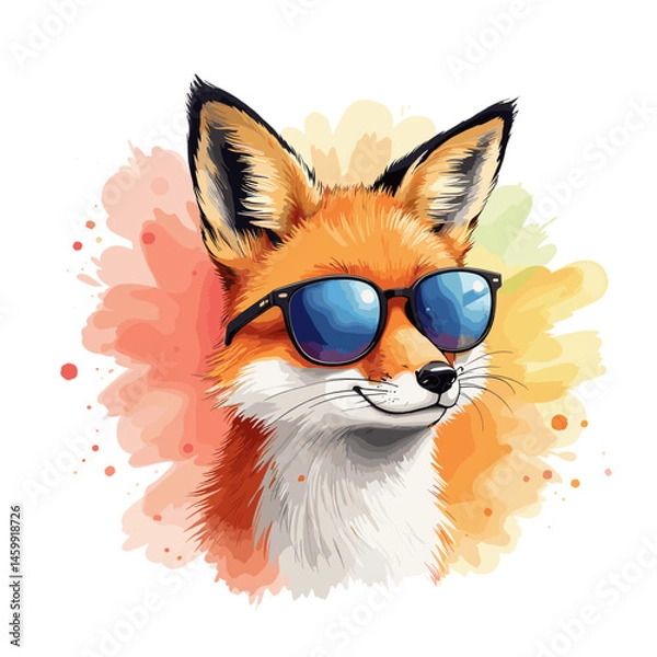 Obraz Fox wearing sunglasses with a charming expression on a transparent background, vector illustration, vector illustration