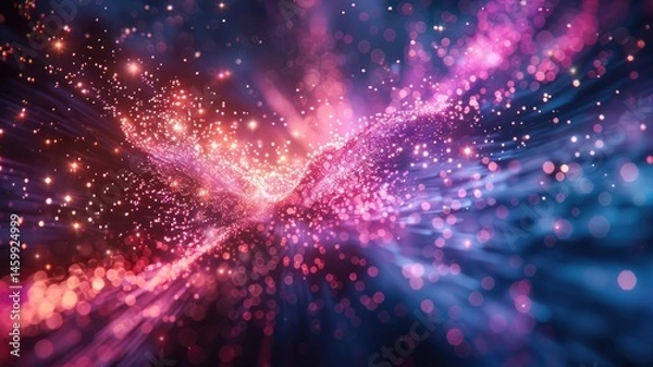 Obraz Abstract picture colorful light particle with digital technology style design connecting become dynamic of electric wave movement represent about flowing of data or structure of network system. AIG53.
