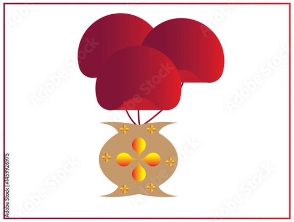 Fototapeta Colorful vase, pot with red petals vector icon design eps 10.