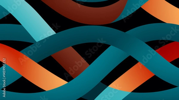 Obraz Abstract background with teal orange and brown ribbons creating a dynamic and flowing pattern design
