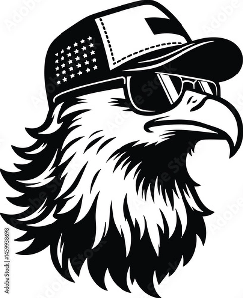 Fototapeta Cool Bald Eagle with Sunglasses and mullet trucker Cap