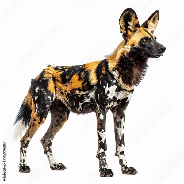 Obraz Wild Dog in Alert Stance with Striking Coat Patterns and Features