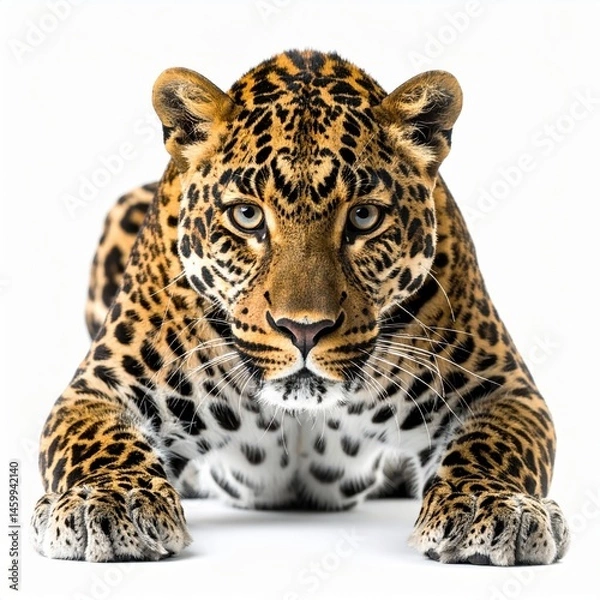 Fototapeta Crouching Leopard Ready to Pounce in Wild Nature Setting