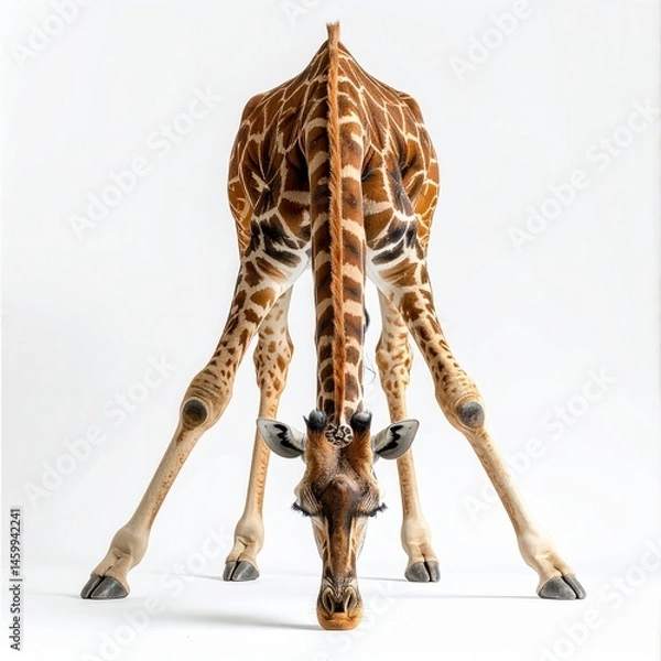 Obraz Giraffe Bending Down to Drink Water in Studio Setting