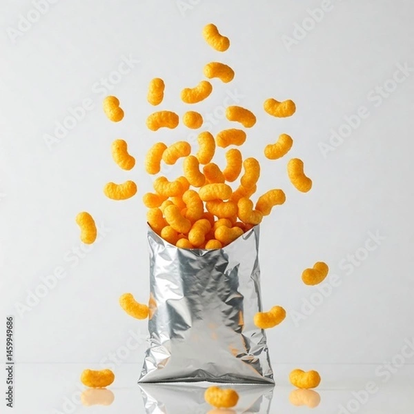 Fototapeta mock packet of cheese puffs isolated on white
