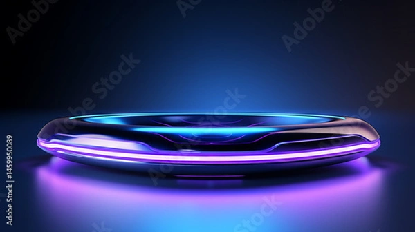 Obraz Illuminated futuristic platform with neon lights glowing in blue and purple tones on a dark background
